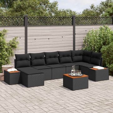 vidaXL Sodo Sofų Rinkinys su pagalve 8 pcs Juoda Poliratanas