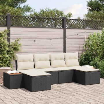 vidaXL Sodo Sofų Rinkinys 6 pcs Juoda ir kreminė Poli ratanas