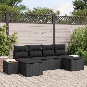 vidaXL Sodo Sofų Rinkinys su pagalve 6 pcs Juoda Poli ratanas