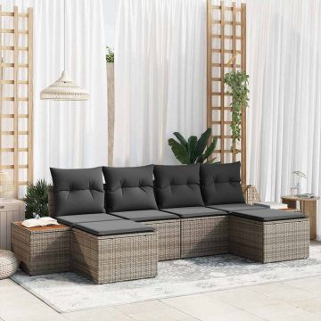 vidaXL Sodo Sofų Rinkinys su pagalve 6 pcs Pilka Poli ratanas