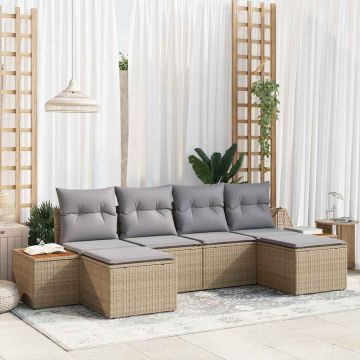 vidaXL Sodo Sofų Rinkinys 6 pcs Bežinė ir šviesiai pilka Poli ratanas