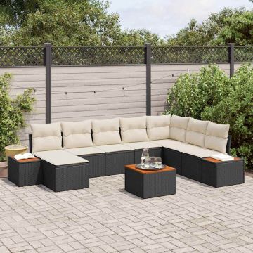 vidaXL Sodo Sofų Rinkinys 9 pcs Juoda ir kreminė Poliratanas