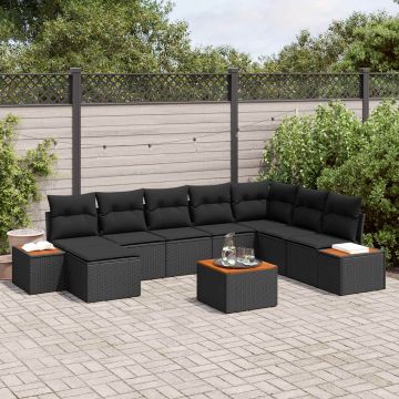 vidaXL Sodo Sofų Rinkinys su pagalve 9 pcs Juoda Poliratanas