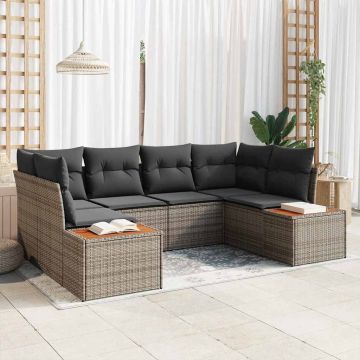 vidaXL Sodo Sofų Rinkinys su pagalve 6 pcs Pilka Poliratanas