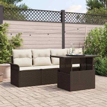 vidaXL Sodo Sofų Rinkinys su pagalve 5 pcs Ruda Poli ratanas