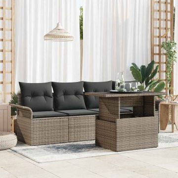 vidaXL Sodo Sofų Rinkinys su pagalve 5 pcs Pilka Poli ratanas