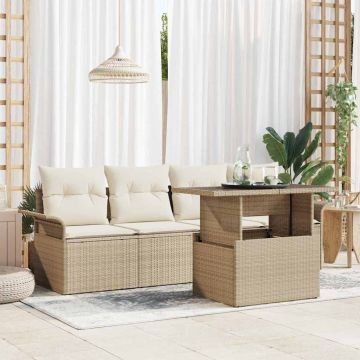 vidaXL Sodo Sofų Rinkinys su pagalve 5 pcs Smėlio Poli ratanas