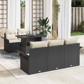 vidaXL Sodo Sofų Rinkinys su pagalve 6 pcs Juoda Poli ratanas