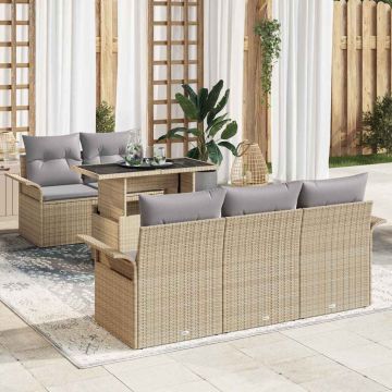 vidaXL Sodo Sofų Rinkinys su pagalve 6 pcs Smėlio Poli ratanas