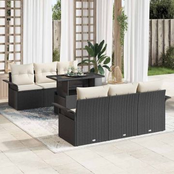 vidaXL Sodo Sofų Rinkinys su pagalve 7 pcs Juoda Poli ratanas