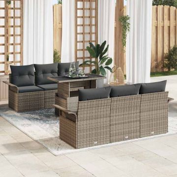 vidaXL Sodo Sofų Rinkinys su pagalve 7 pcs Pilka Poli ratanas