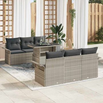 vidaXL Sodo Sofų Rinkinys su pagalve 7 pcs Šviesiai pilka Poli ratanas
