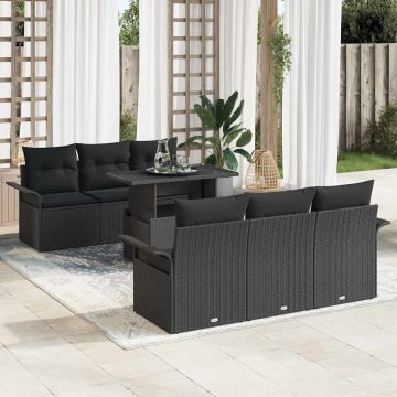 vidaXL Sodo Sofų Rinkinys su pagalve 7 pcs Juoda Poli ratanas