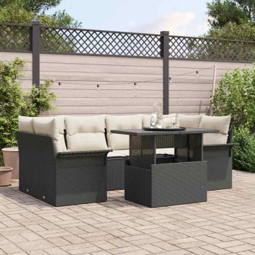 vidaXL Sodo Sofų Rinkinys su pagalve 7 pcs Juoda Poli ratanas