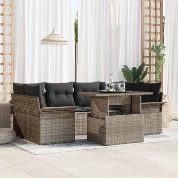 vidaXL Sodo Sofų Rinkinys su pagalve 7 pcs Pilka Poli ratanas