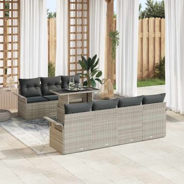vidaXL Sodo Sofų Rinkinys su pagalve 8 pcs Šviesiai pilka Poli ratanas