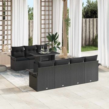 vidaXL Sodo Sofų Rinkinys su pagalve 8 pcs Juoda Poli ratanas