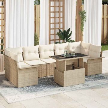 vidaXL Sodo Sofų Rinkinys su pagalve 8 pcs Smėlio Poli ratanas