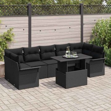 vidaXL Sodo Sofų Rinkinys su pagalve 8 pcs Juoda Poli ratanas