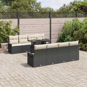 vidaXL Sodo Sofų Rinkinys su pagalve 9 pcs Juoda Poli ratanas