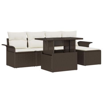 vidaXL Sodo Sofų Rinkinys su pagalve 6 pcs Ruda Poli ratanas