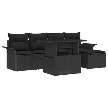 vidaXL Sodo Sofų Rinkinys su pagalve 6 pcs Juoda Poli ratanas