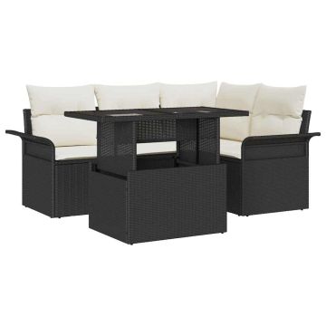 vidaXL Sodo Sofų Rinkinys su pagalve 5 pcs Juoda Poli ratanas