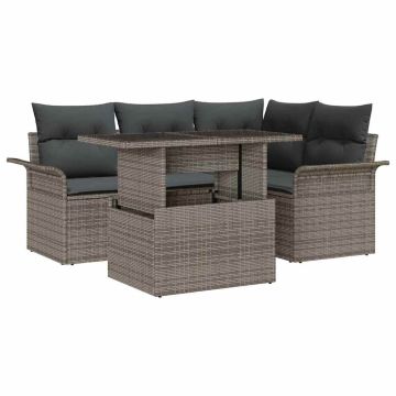 vidaXL Sodo Sofų Rinkinys su pagalve 5 pcs Pilka Poli ratanas