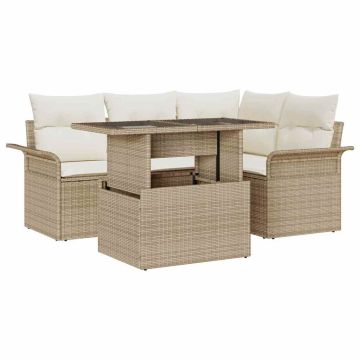 vidaXL Sodo Sofų Rinkinys su pagalve 5 pcs Smėlio Poli ratanas