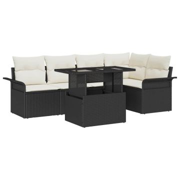 vidaXL Sodo Sofų Rinkinys su pagalve 6 pcs Juoda Poli ratanas