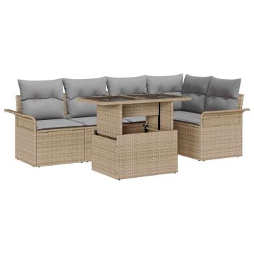 vidaXL Sodo Sofų Rinkinys su pagalve 6 pcs Smėlio Poli ratanas