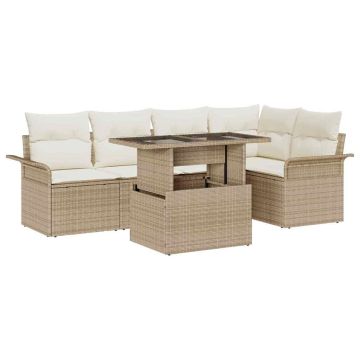 vidaXL Sodo Sofų Rinkinys su pagalve 6 pcs Smėlio Poli ratanas