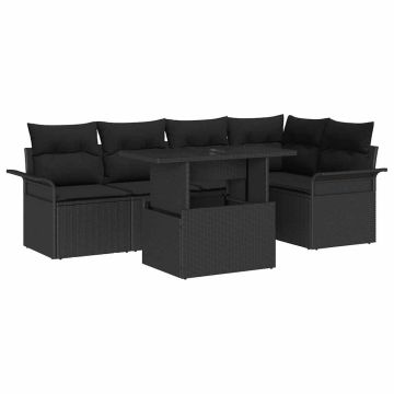 vidaXL Sodo Sofų Rinkinys su pagalve 6 pcs Juoda Poli ratanas
