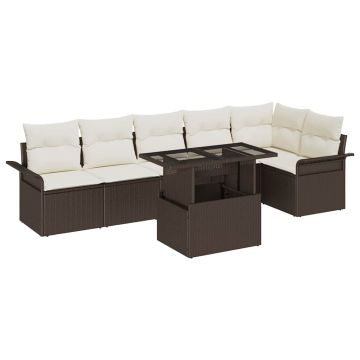vidaXL Sodo Sofų Rinkinys su pagalve 7 pcs Ruda Poli ratanas