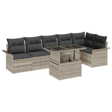 vidaXL Sodo Sofų Rinkinys su pagalve 7 pcs Šviesiai pilka Poli ratanas