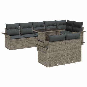 vidaXL Sodo Sofų Rinkinys su pagalve 9 pcs Pilka Poli ratanas