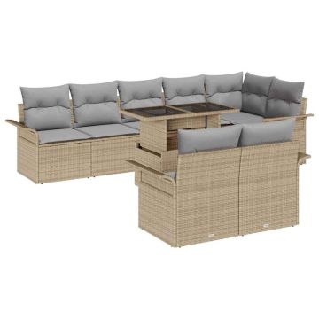 vidaXL Sodo Sofų Rinkinys su pagalve 9 pcs Smėlio Poli ratanas
