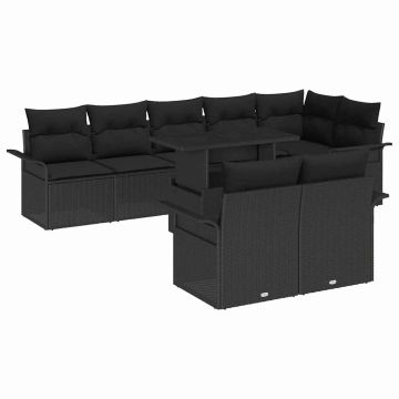 vidaXL Sodo Sofų Rinkinys su pagalve 9 pcs Juoda Poli ratanas