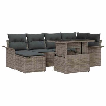vidaXL Sodo Sofų Rinkinys su pagalve 7 pcs Pilka Poli ratanas
