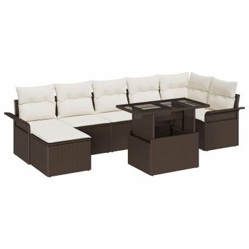 vidaXL Sodo Sofų Rinkinys su pagalve 8 pcs Ruda Poli ratanas