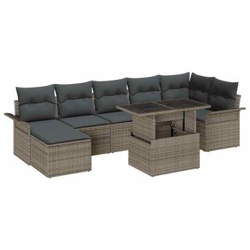 vidaXL Sodo Sofų Rinkinys su pagalve 8 pcs Pilka Poli ratanas