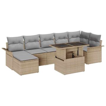 vidaXL Sodo Sofų Rinkinys su pagalve 8 pcs Smėlio Poli ratanas