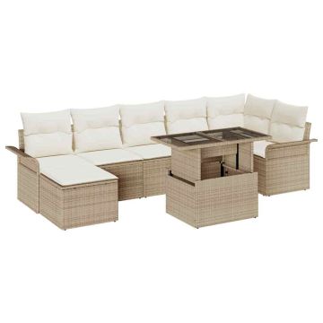 vidaXL Sodo Sofų Rinkinys su pagalve 8 pcs Smėlio Poli ratanas