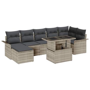 vidaXL Sodo Sofų Rinkinys su pagalve 8 pcs Šviesiai pilka Poli ratanas