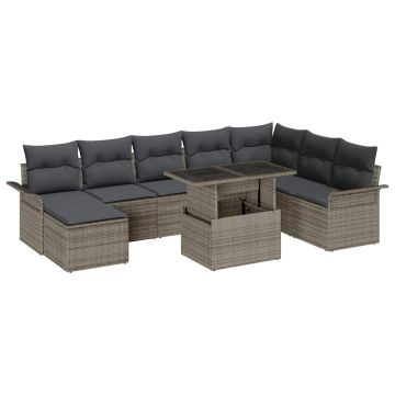 vidaXL Sodo Sofų Rinkinys su pagalve su saugykla 9 pcs Pilka
