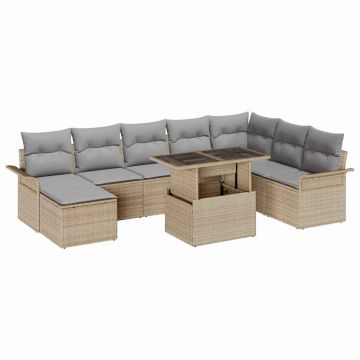 vidaXL Sodo Sofų Rinkinys su pagalve 9 pcs Bežinė ir šviesiai pilka