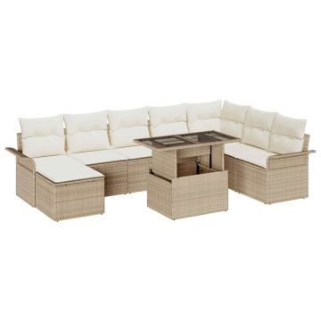 vidaXL Sodo Sofų Rinkinys su pagalve 9 pcs Bežinė ir kreminė