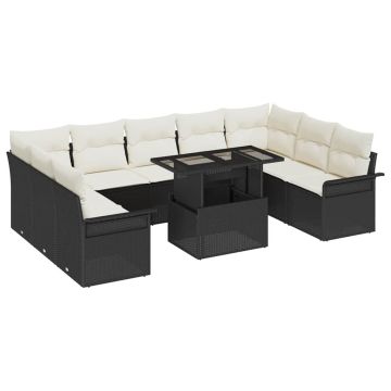vidaXL Sodo Sofų Rinkinys su pagalve 10 pcs Juoda Poli ratanas