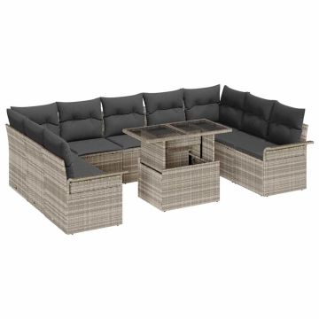 vidaXL Sodo Sofų Rinkinys 10 pcs Šviesiai pilka Poli ratanas