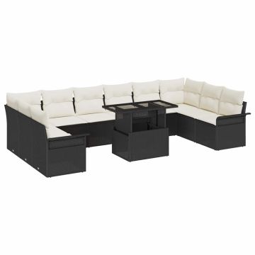 vidaXL Sodo Sofų Rinkinys su pagalve 11 pcs Juoda Poli ratanas